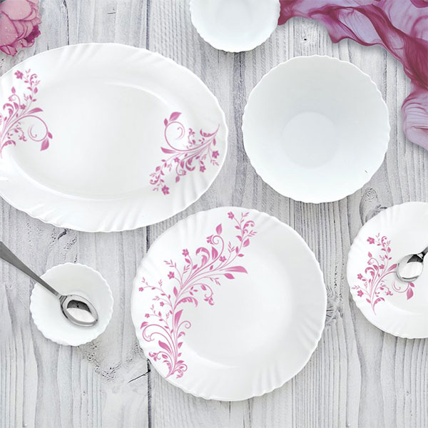 Pink Swirl Imperial Series Dinner Set, 33 Pieces, White, Service For 6
