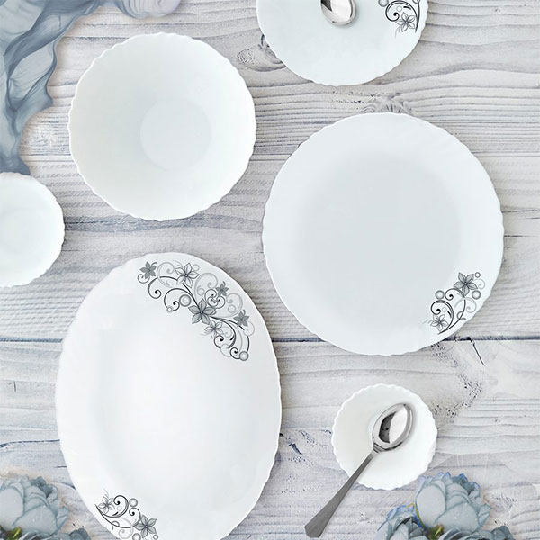 Camber Black Imperial Series Dinner Set, 46 Pieces, White, Service For 6