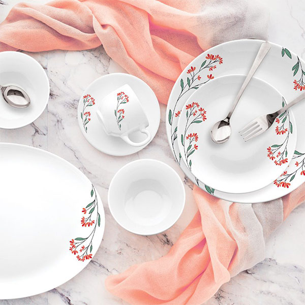 Red Blossom Royale Series Dinner Set, 27 Pieces, White, Service For 6