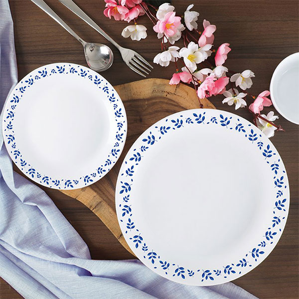 Blue Foliage Zarah Series Opalware Dinner Set, 27 Pieces, White, Service For 6