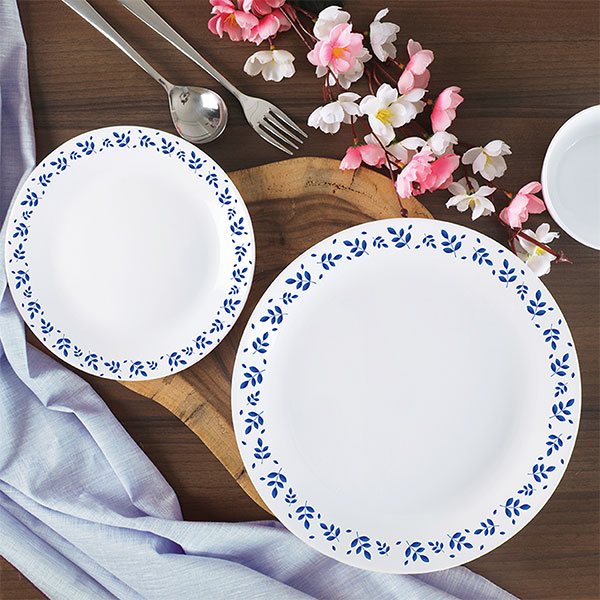 Blue Foliage Zarah Series Opalware Dinner Set, 37 Pieces, White, Service For 6