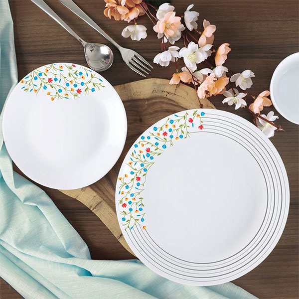Fine Floral Zarah Series Opalware Dinner Set, 27 Pieces, White, Service For 6