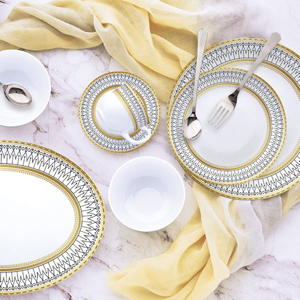 Elinor Divine Series Opalware Dinner Set, 33 Pieces, White, Service For 6