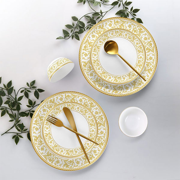 Oro Divine Series Opalware Dinner Set, 33 Pieces, White, Service For 6
