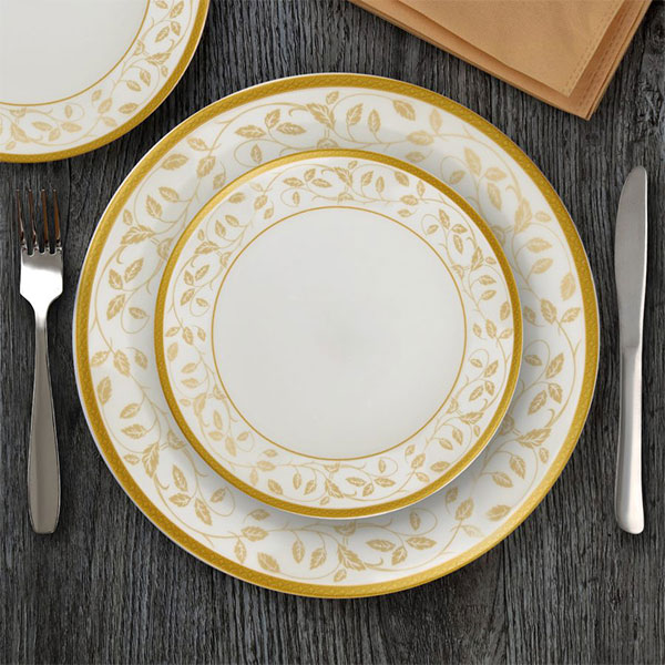 Amber Gold Divine Series Opalware Dinner Set, 27 Pieces, White, Service For 6