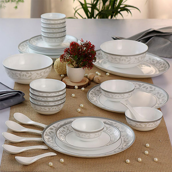 Divine Silver Divine Series Opalware Dinner Set, 33 Pieces, White, Service For 6