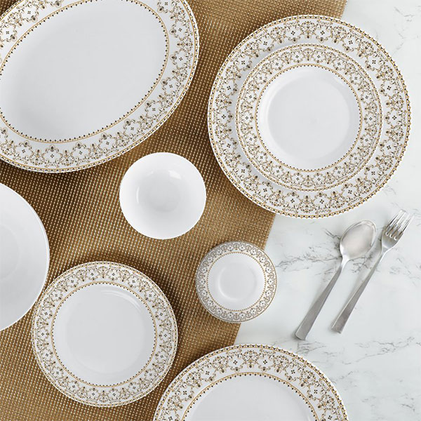 Ornate Gold Ariana Series Opalware Dinner Set, 29 Pieces, White, Service For 6
