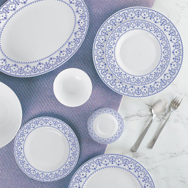 Blue Madison Ariana Series Opalware Dinner Set, 29 Pieces, White, Service For 6