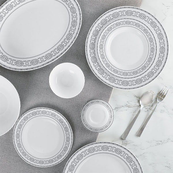 Greek Silver Ariana Series Opalware Dinner Set, 29 Pieces, White, Service For 6