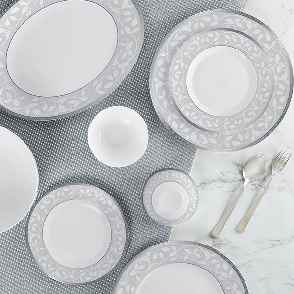 Sterling Silver Ariana Series Opalware Dinner Set, 29 Pieces, White, Service For 6
