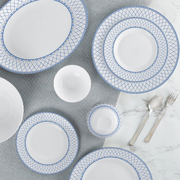 Infinity Blue Ariana Series Opalware Dinner Set, 29 Pieces, White, Service For 6