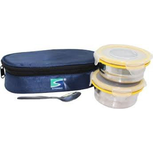 Stenso Donito-2 Soft Pouch Lunch Box And Stainless Steel Tiffin (Pouch + 2 Containers + Lids + Spoon)