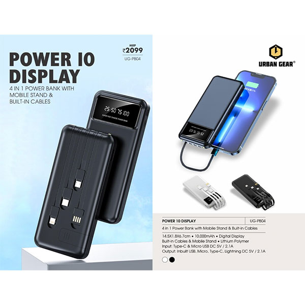 Powerbank (Mobile Stand + Cables) 10,000mAh Power 10 (Display) UG-PB04