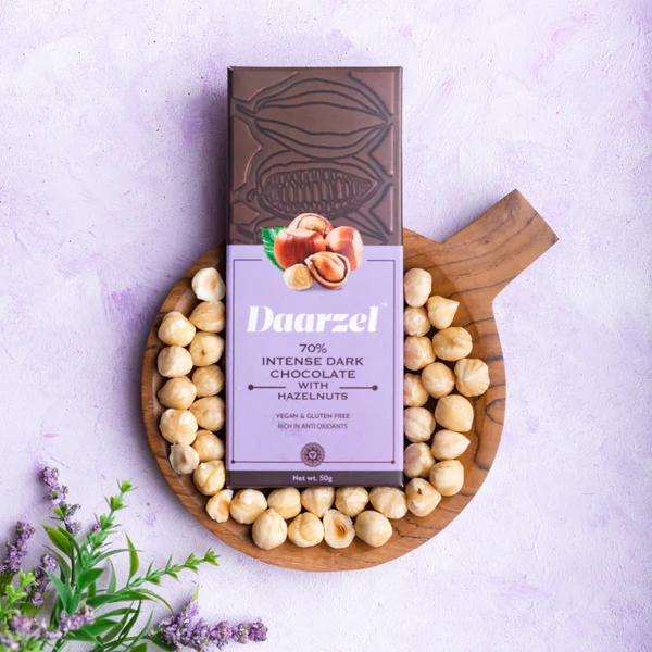 Daarzel - 70% Intense Dark Chocolate With Hazelnut | Vegan & Gluten Free | 50 G