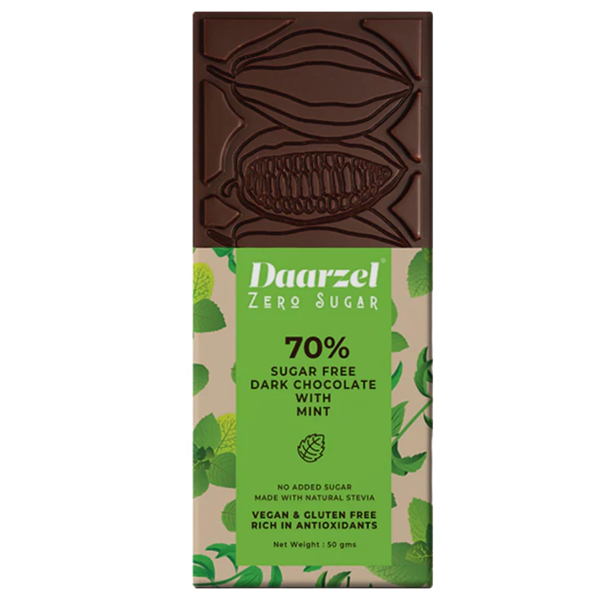 Daarzel Zero Sugar - Sugar Free Dark Chocolate With Mint | No Added Sugar | Made With Stevia | Vegan & Gluten Free | Non Gmo | Low Carb