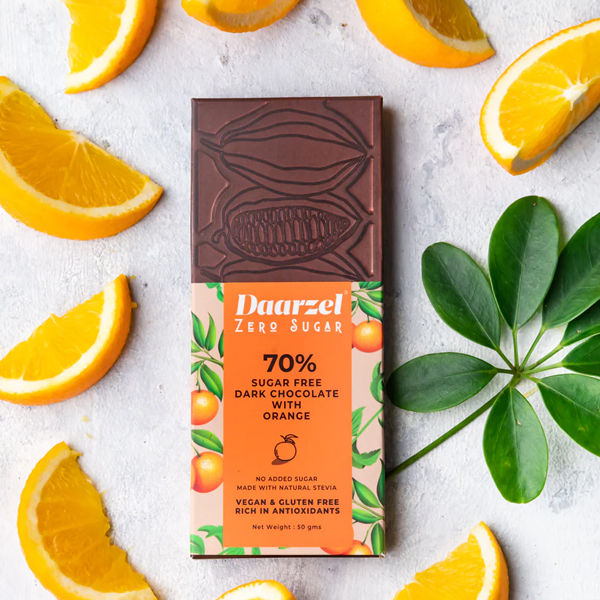 Daarzel Zero Sugar - Sugar Free Dark Chocolate With Orange | No Added Sugar | Made With Stevia | Vegan & Gluten Free | Non Gmo | Low Carb