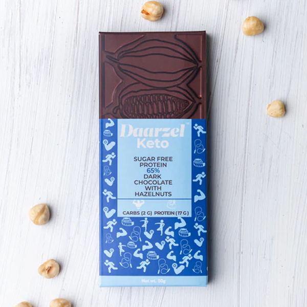 Daarzel Zero Sugar - Sugar Free Dark Chocolate With Hazelnuts | No Added Sugar | Made With Stevia | Vegan & Gluten Free | Non Gmo | Low Carb