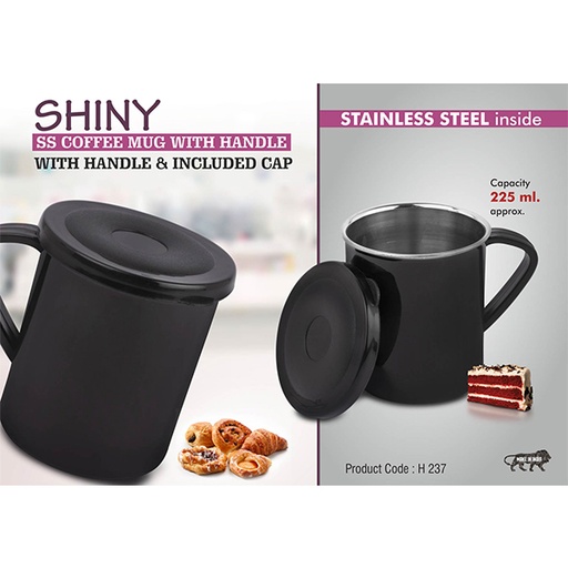 [PC00422] H237 – Shiny Ss Coffee Mug With Handle | Cap Included | Capacity 225Ml Approx